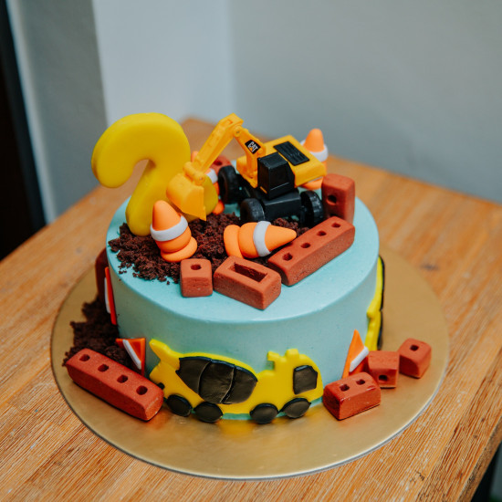 Pastel Blue Construction Site Cake
