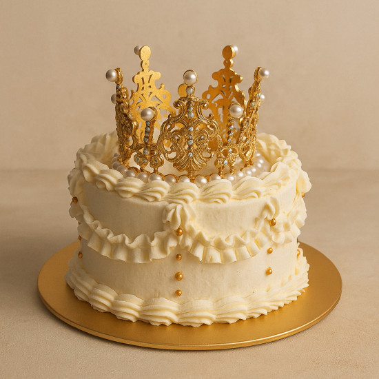 4" Petite White Cake with Gold Crown